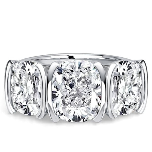 Italo Half Bezel 3 Carat Cushion Cut Three Stone Engagement Ring For Women