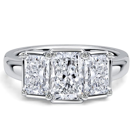 Italo Bezel Setting Radiant Cut Three Stone Engagement Ring For Women