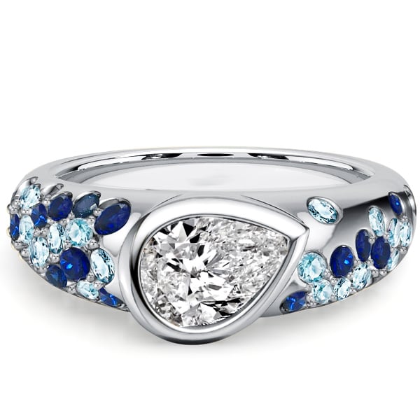 Italo Pear Cut Blue Sapphire Ring Bezel Set Unique Engagement Rings