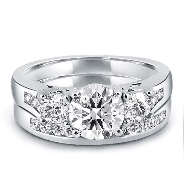 Three Stone Created White Sapphire Bridal Set