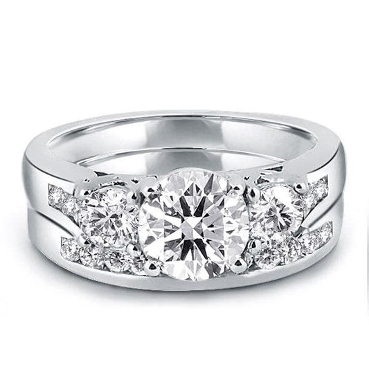 Three Stone Created White Sapphire Bridal Set