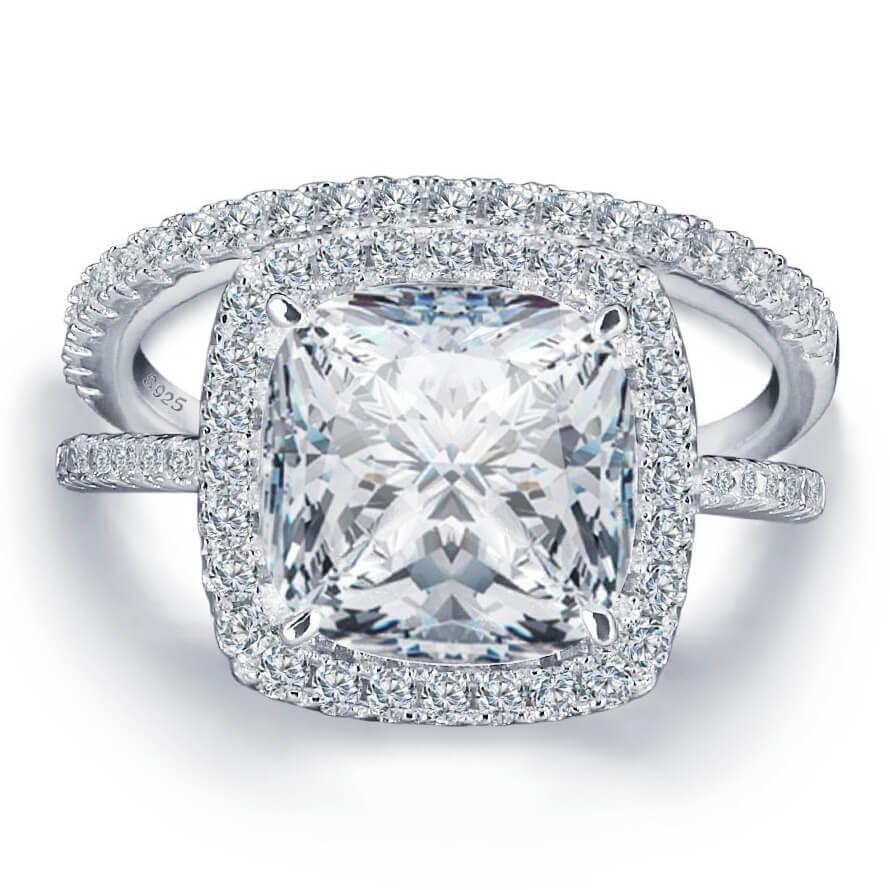 Italo Halo Cushion Cut Engagement Ring Silver Bridal Set