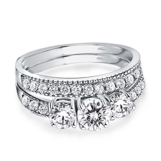 Italo Three Stone Created White Sapphire Bridal Set