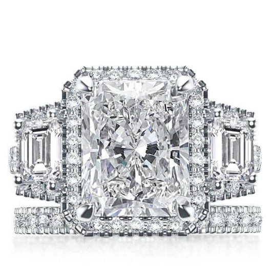 Art Deco Three Stone Halo Bridal Set