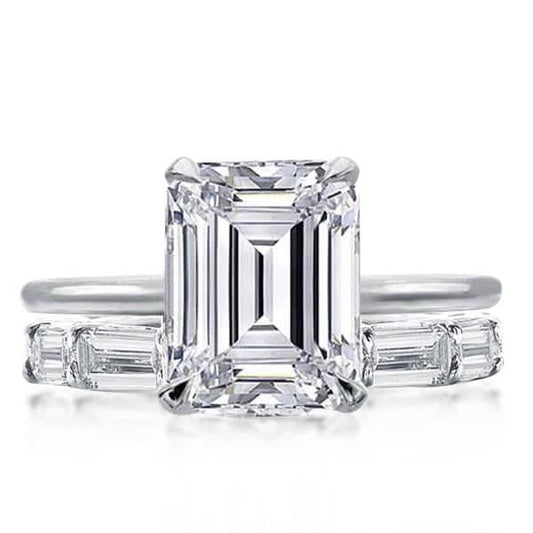 Italo Solitaire Emerald Design Created White Sapphire Bridal Set