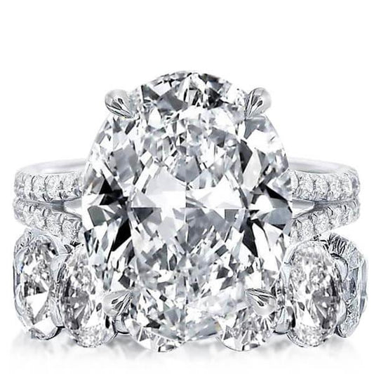 Italo Oval Split Shank Created White Sapphire Bridal Set