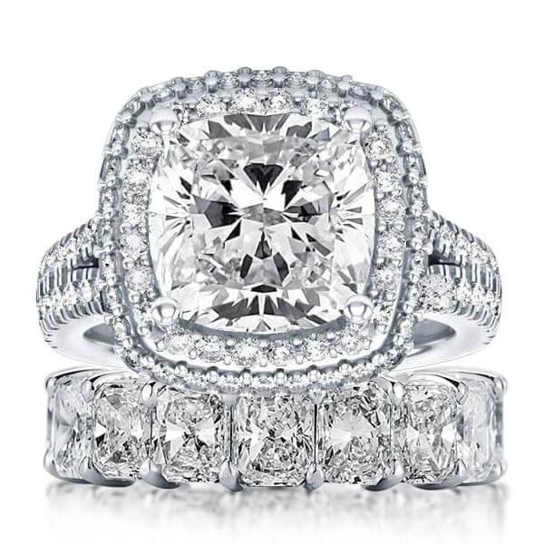 Italo Halo Split Shank Created White Sapphire Bridal Set