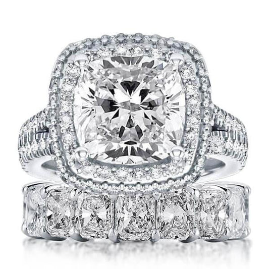 Italo Halo Split Shank Created White Sapphire Bridal Set