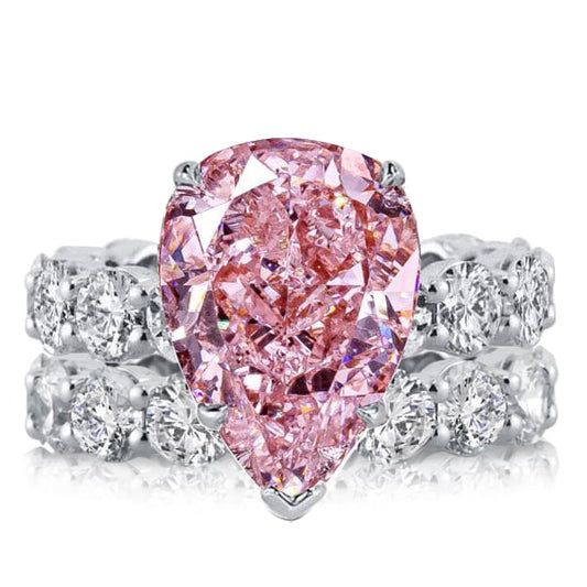 Italo Pear Cut Pink Sapphire Eternity Engagement Ring Sets For Women
