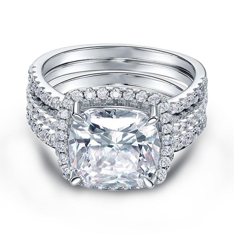 Italo Halo Cushion Created White Sapphire  3PC Wedding Set