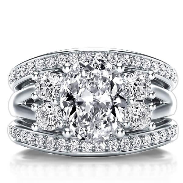 Italo Five Stone Oval Created White Sapphire 3PC Wedding Set