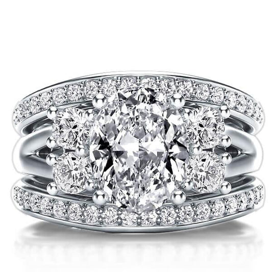 Italo Five Stone Oval Created White Sapphire 3PC Wedding Set