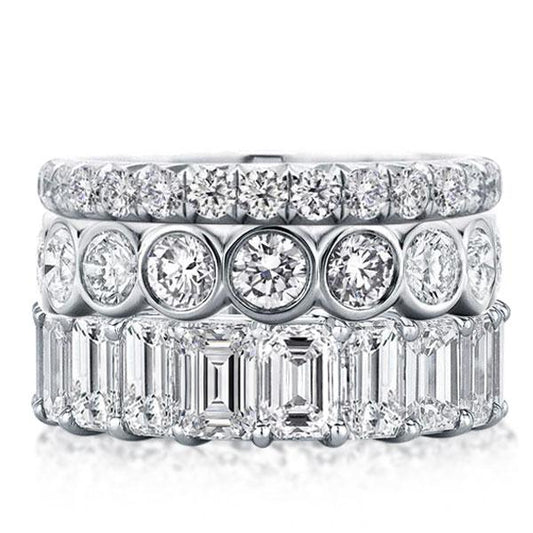 Italo Eternity Wedding Band For Women Silver Stackable Ring Set