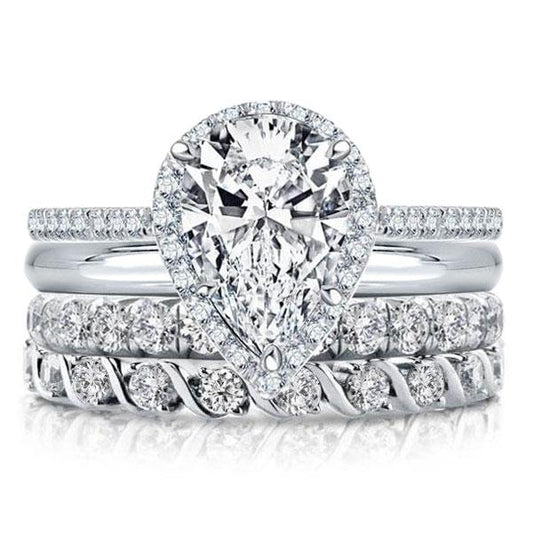 Halo Pear Created White Sapphire Bridal Set