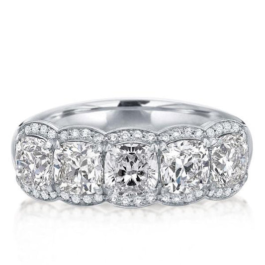 Halo Cushion Created White Sapphire Wedding Band