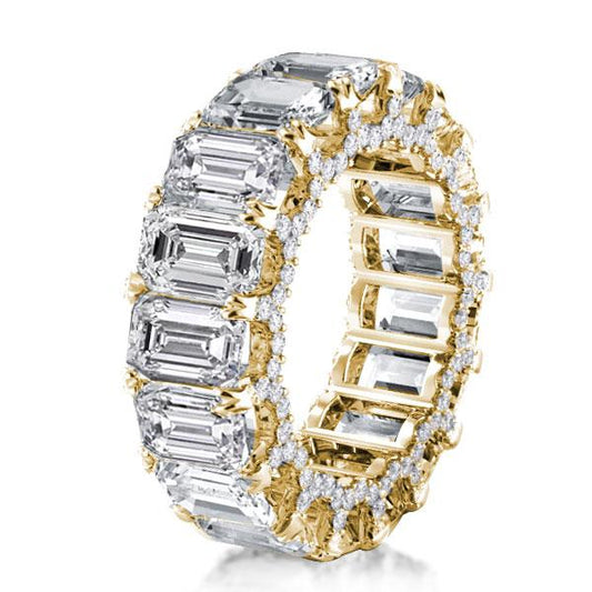 Golden Eternity Double Prong Emerald Wedding Band