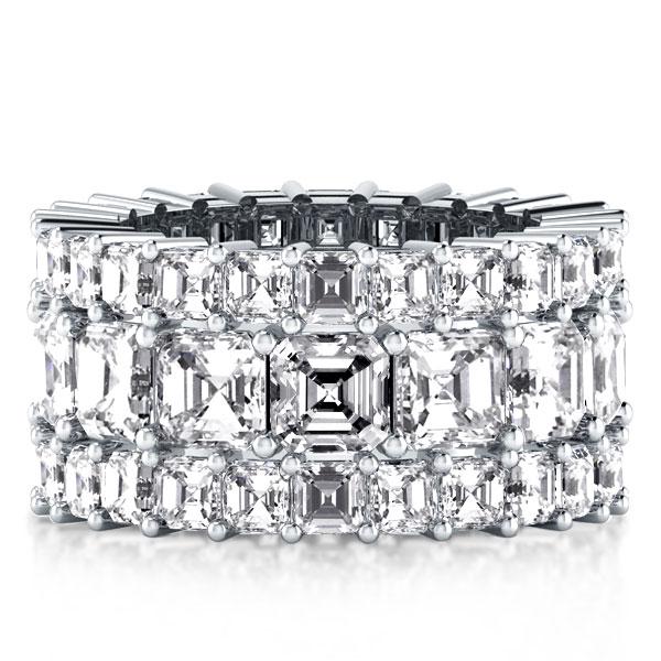 Italo Triple Row Asscher Created White Sapphire Wedding Band