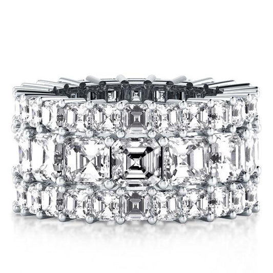 Italo Triple Row Asscher Created White Sapphire Wedding Band
