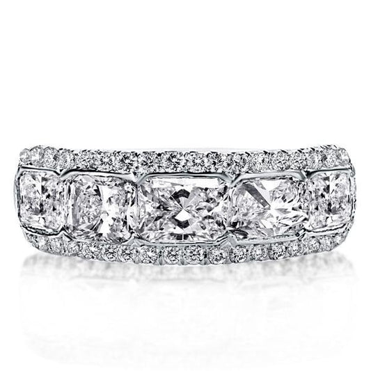 Halo Radiant Five Stone Created White Sapphire Wedding Band