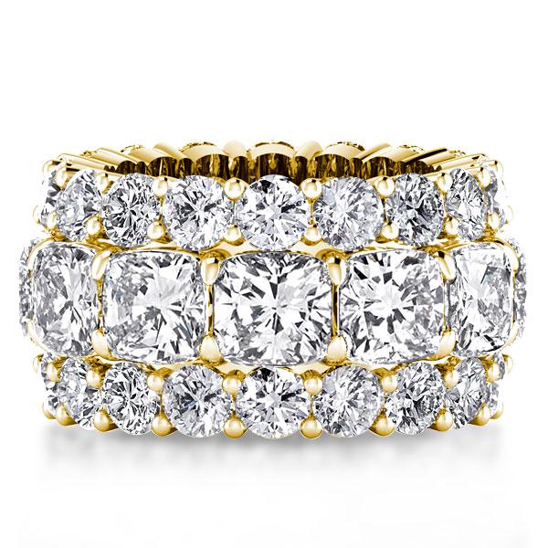 Yellow Gold Multi-Row Cushion Cut Eternity Wedding Band