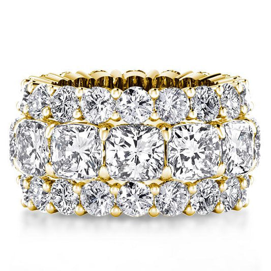 Yellow Gold Multi-Row Cushion Cut Eternity Wedding Band