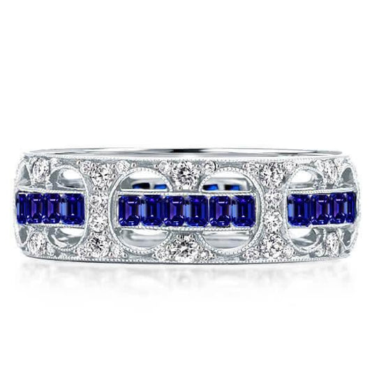 Italo Blue Sapphire Ring Rope Through The Hole Unique Wedding Band