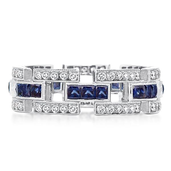Milgrain Unregular Design Round & Asscher Wedding Band