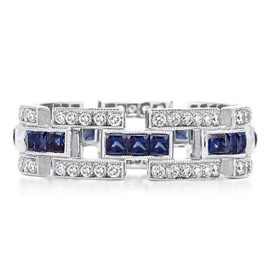 Milgrain Unregular Design Round & Asscher Wedding Band