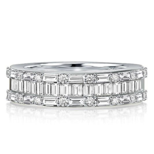 Baguette Triple Row Half Eternity Wedding Band