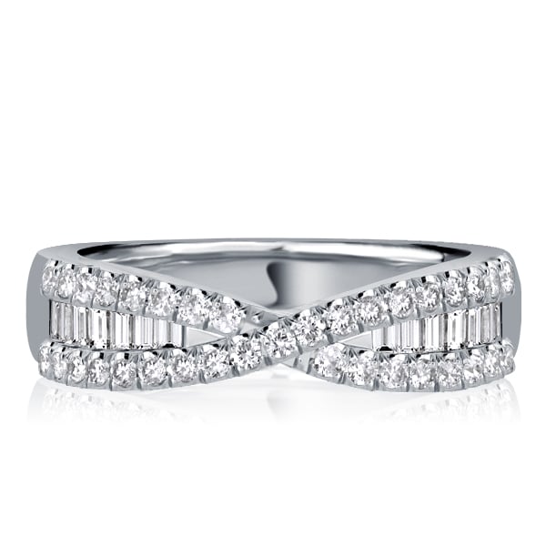 Criss Cross Baguette Sterling Silver Wedding Band For Women