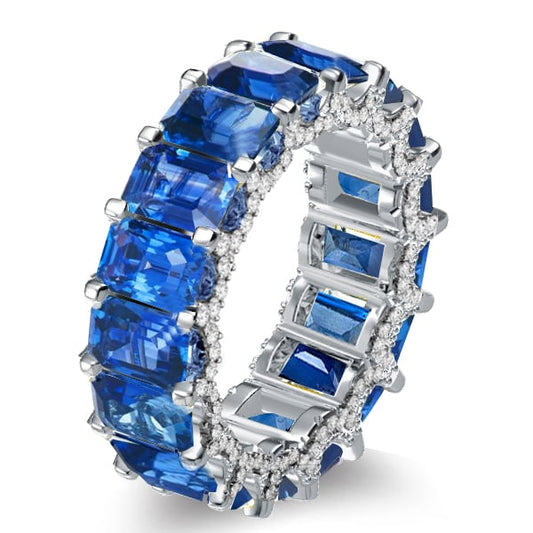 Emerald Cut Eternity Blue Sapphire Wedding Band For Women