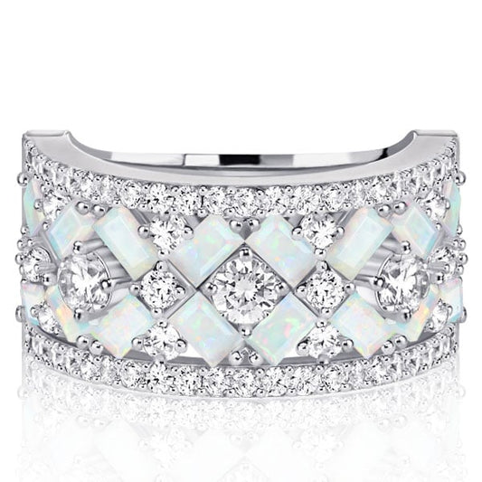 Multi Row Baguette Opal Half Eternity Wedding Band For Women