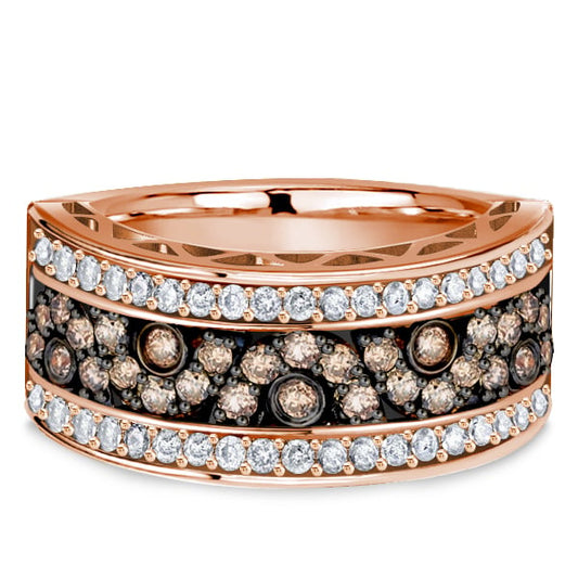 Italo Champagne Round Multi Row Black Two Tone Half Wedding Band Waterfall Ring