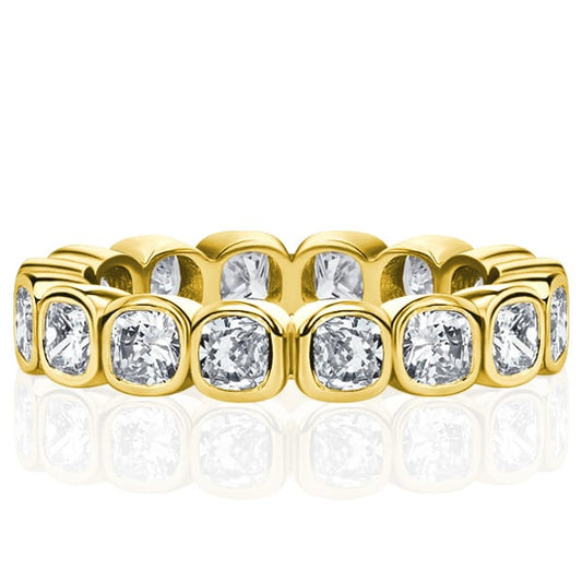 Italo Bezel White Cushion Cut Eternity Wedding Band For Women