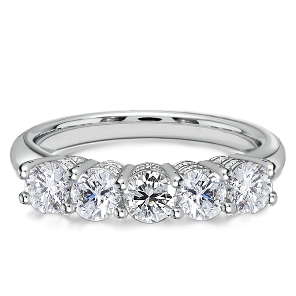 Italo Five Stone Classic White Sapphire Half Eternity Round Wedding Band