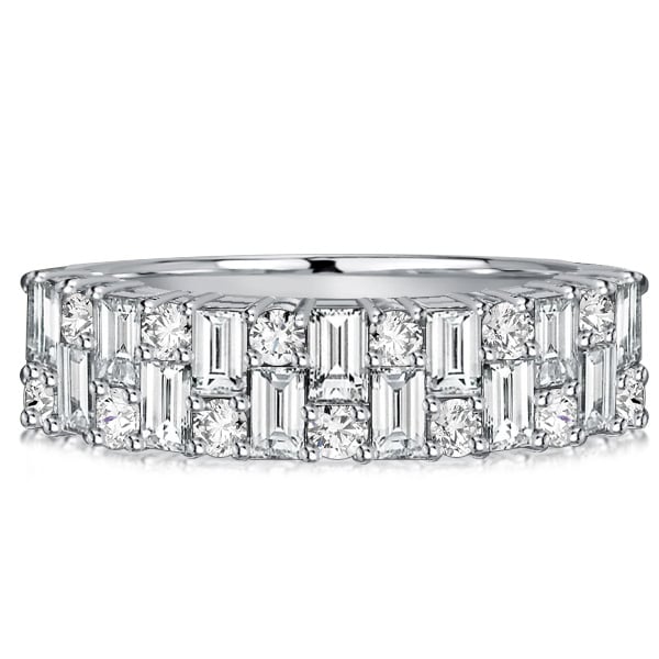 Italo Baguette Cut White Sapphire Wedding Band Vintage Band