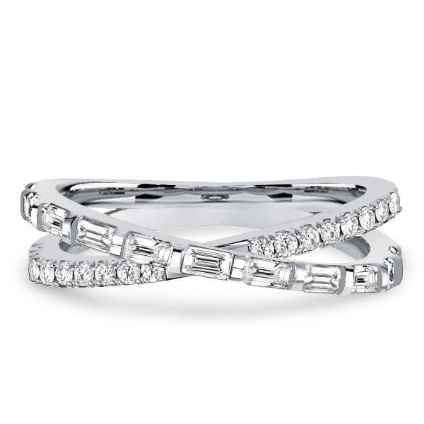 Italo Round & Baguette Cross Wedding Band Crossover Ring Infinity Ring
