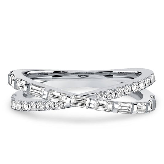 Italo Round & Baguette Cross Wedding Band Crossover Ring Infinity Ring