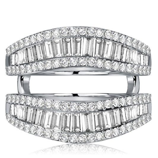 Italo Baguette Cut Ring Guard Enhancer Wedding Band Sterling Silver Rings