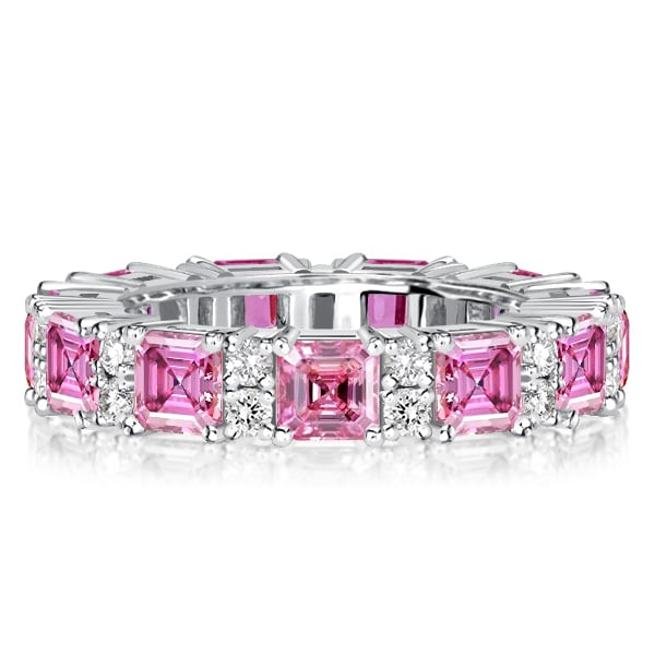 Italo Asscher Cut Pink Stone Eternity Ring For Women