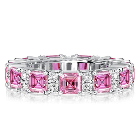 Italo Asscher Cut Pink Stone Eternity Ring For Women