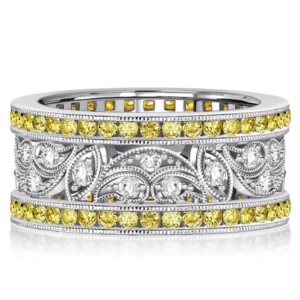 Italo Art Deco Yellow Topaz Filigree Vintage Wedding Band Anniversary