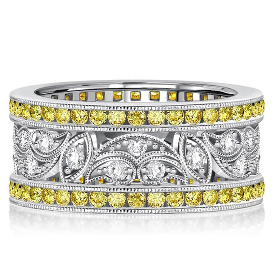 Italo Art Deco Yellow Topaz Filigree Vintage Wedding Band Anniversary