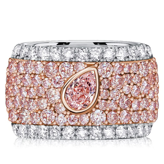 Italo Micro-pave Emerald & Pear Shaped Pink Stone Multi Row Band