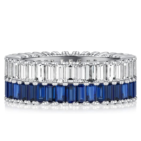 Italo Baguette Cut Blue & White Sapphire Multi Row Wedding Band