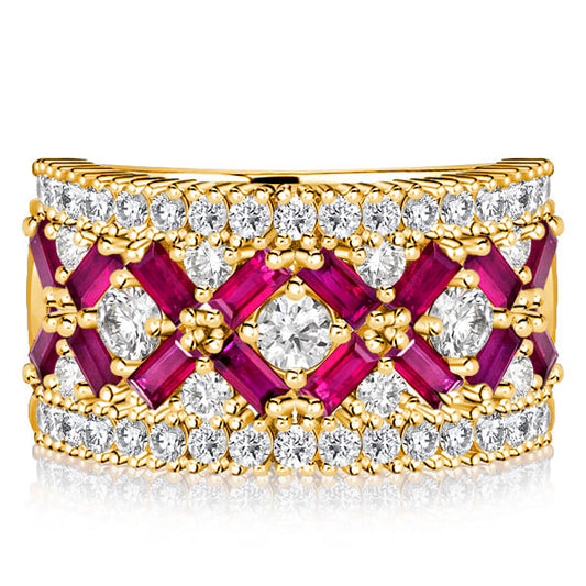Italo Baguette Cut Ruby Ring Half Eternity Wedding Band