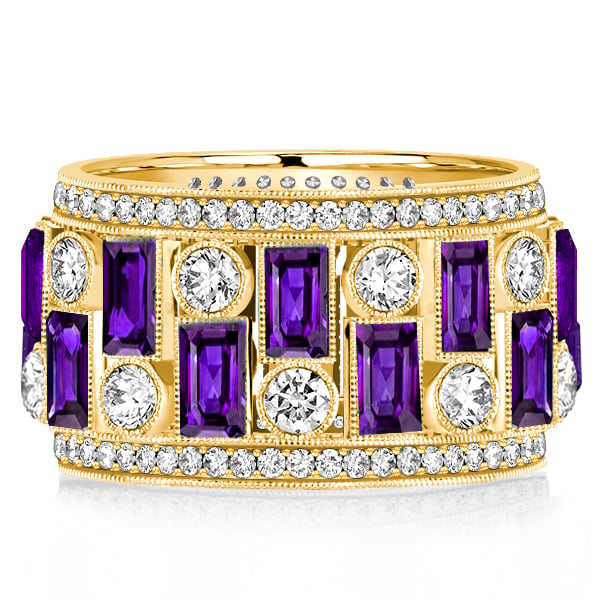 Italo Golden Baguette Cut Amethyst Vintage Wedding Band