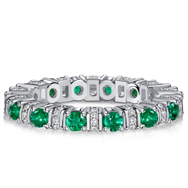 Italo Round Cut Emerald Sapphire Eternity Band Anniversary Rings