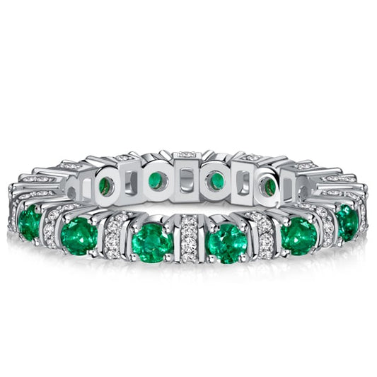 Italo Round Cut Emerald Sapphire Eternity Band Anniversary Rings