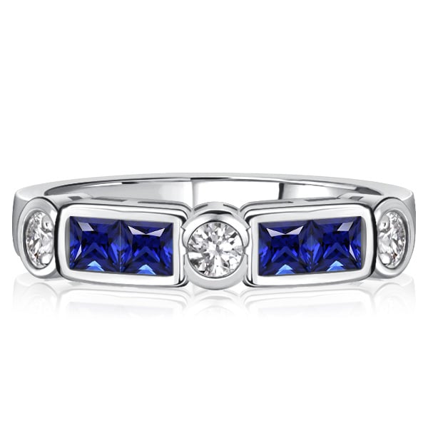 Italo Princess Cut Blue Sapphire Band Ring Vintage Style Rings